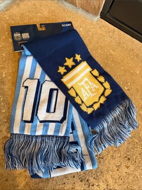 Messi #10 Argentina AFA Crest Knit Scarf Soccer World Cup